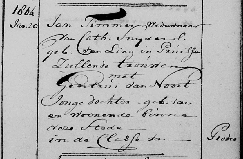 Huwelijk Jan Timmer en Geertrui van Noort, 1804