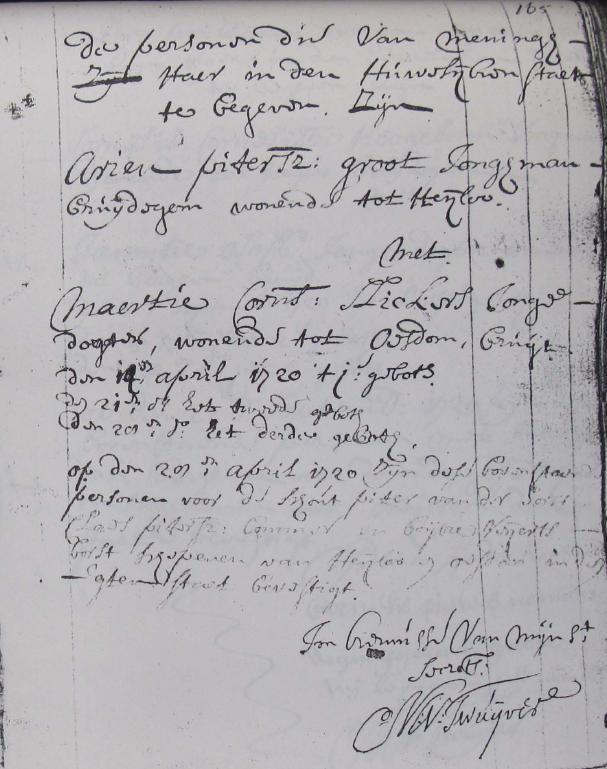 Eerste Huwelijk Maartje Slickers en Arien Groot, Heiloo 1720