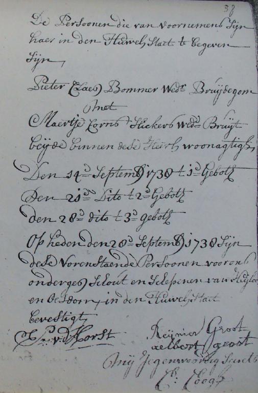 Tweede Huwelijk Maartje Slickers en Pieter Bommer, Heiloo 1738