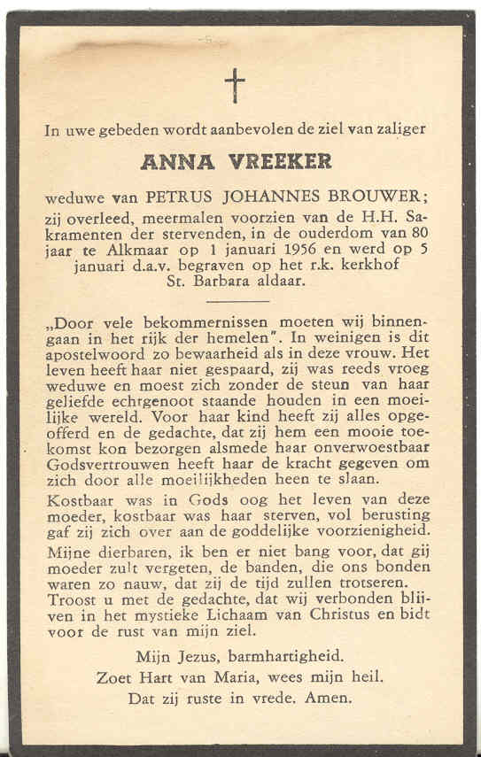 Bidprentje Anna Vreeker